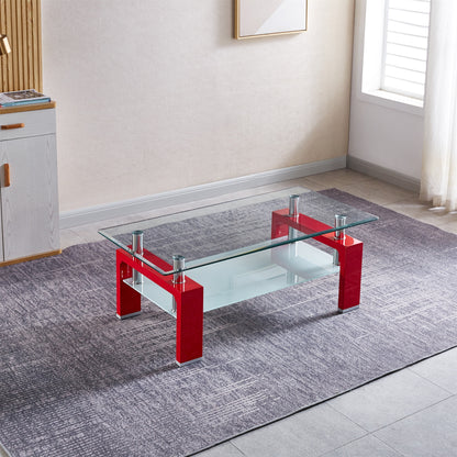 Tempered Glass Top Rectangular 2 Tier Coffee Table