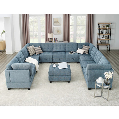 Navy Blue U Shaped Sectional Sofa + Ottoman