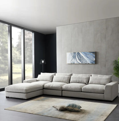 Feather Filled Reversible L-Shaped Sofa + Storage Ottoman