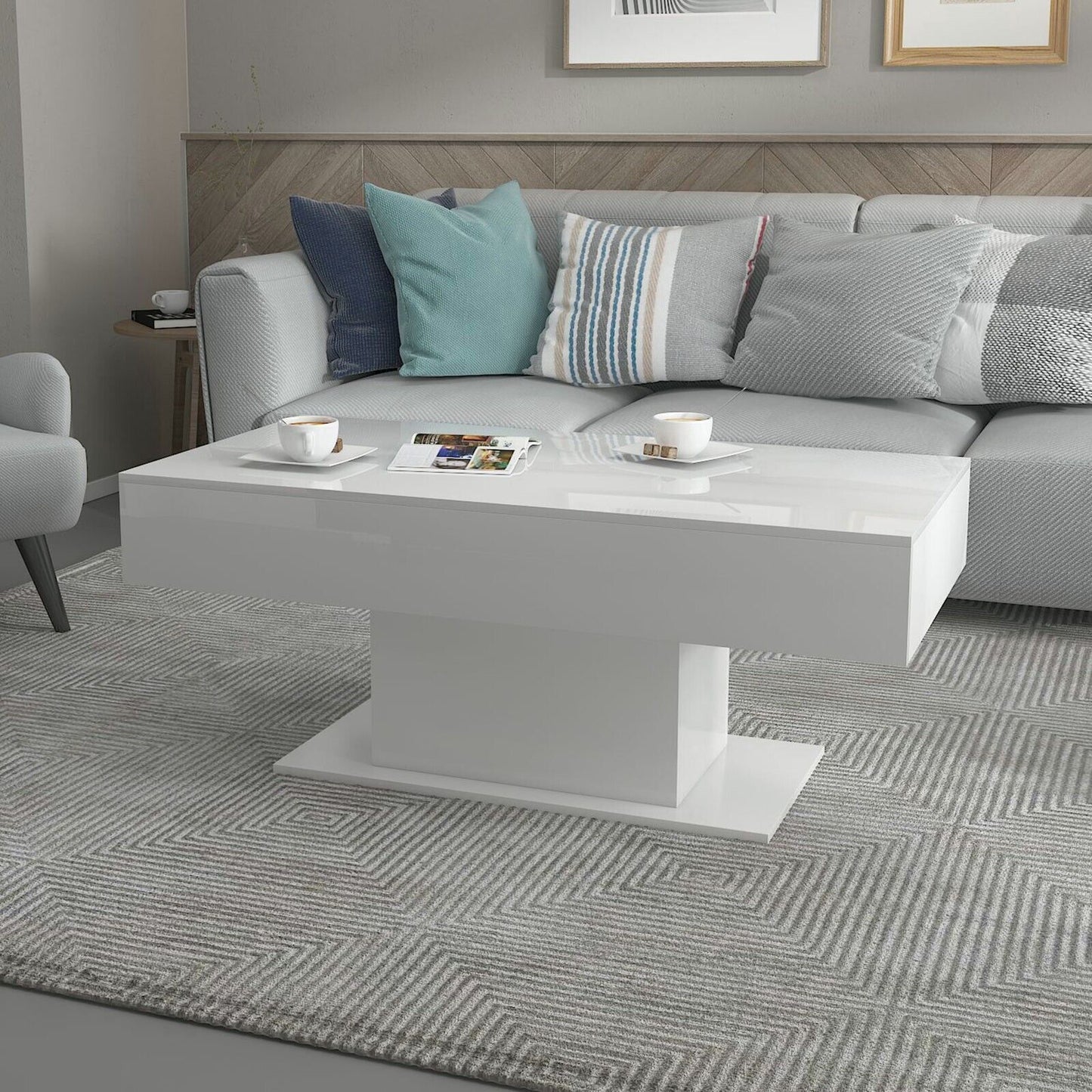 Modern White High Gloss Coffee Table + LED