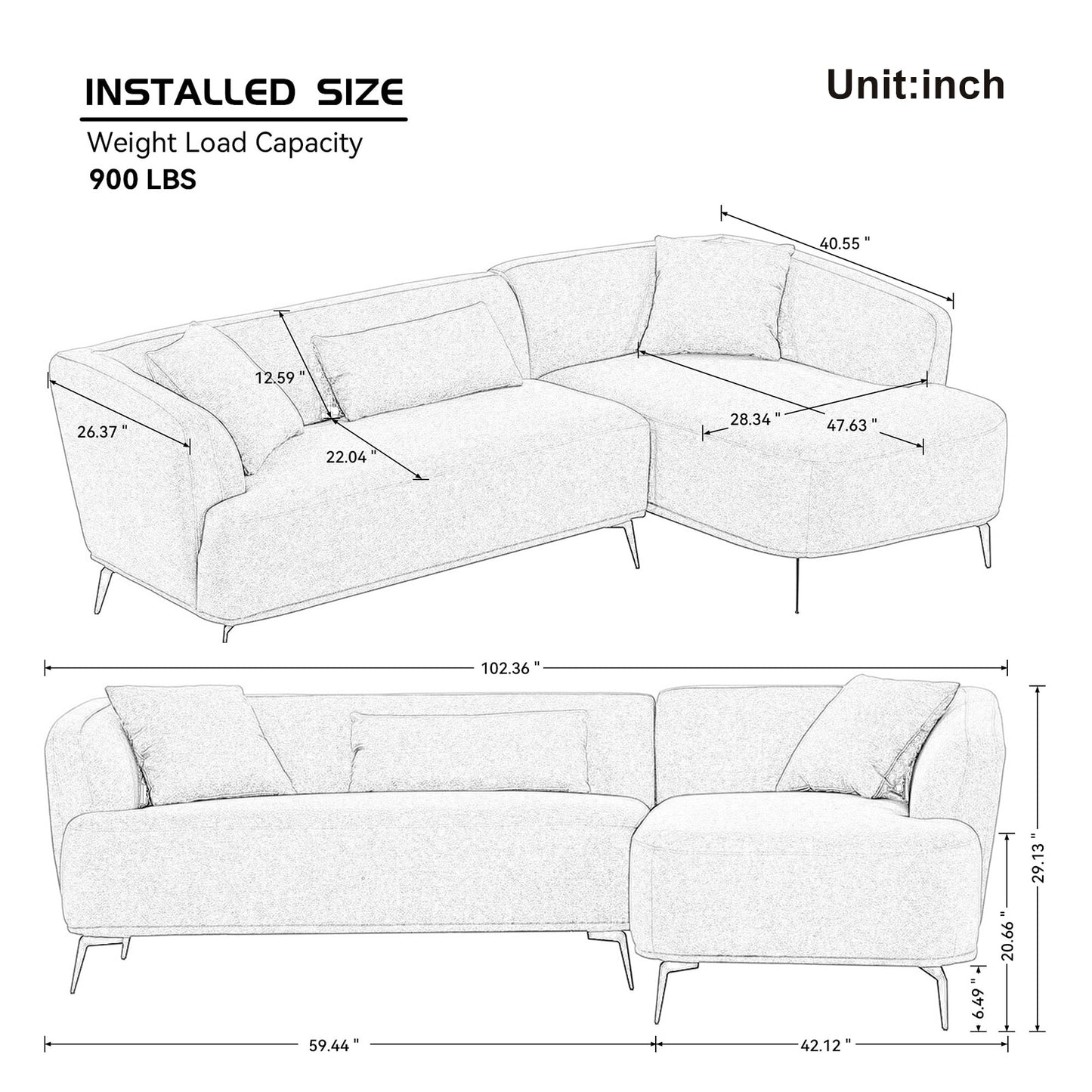 Classic L Shaped Sectional Sofa + Chaise