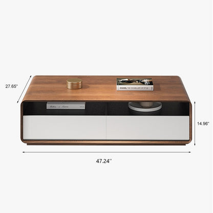 Rectangular Wooden Coffee Table + 4 Drawers + Open Shelf Storage