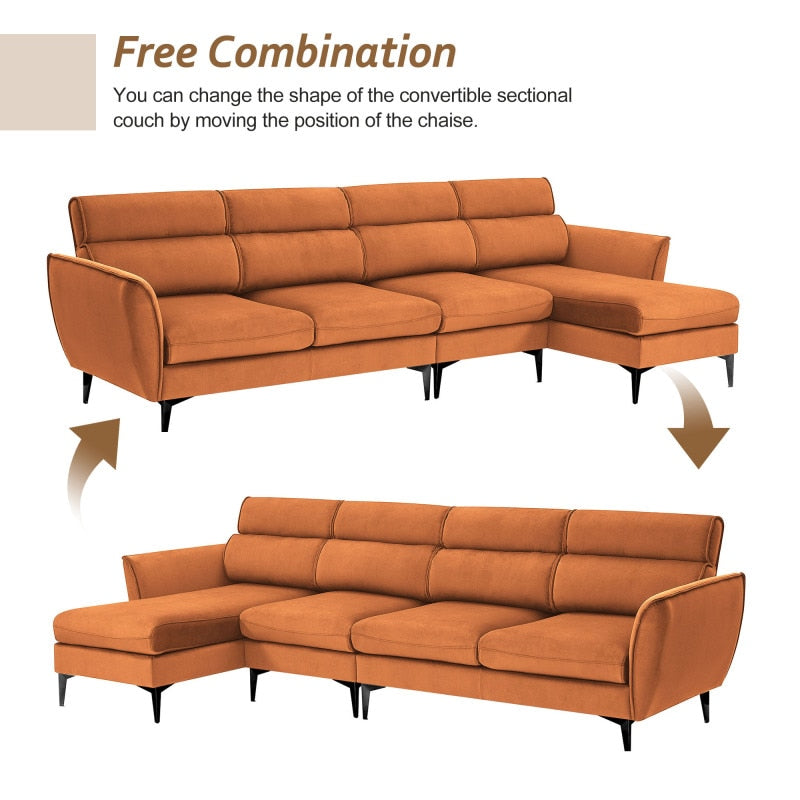 Orange Convertible Sectional Sofa + Chaise
