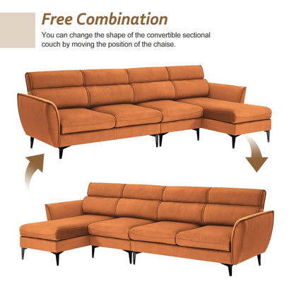 Orange Convertible Sectional Sofa + Chaise