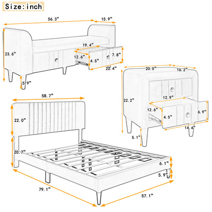 Upholstered Velvet 4-Piece Bed Set