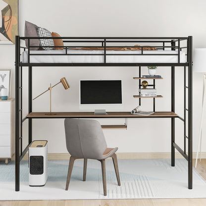 Platzsparendes Twin-Size-Hochbett mit Schreibtisch und Regal