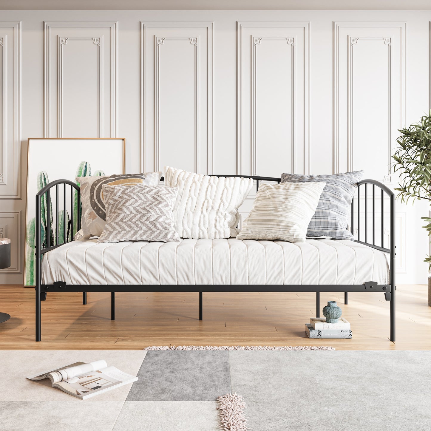 Black Metal Striped Daybed