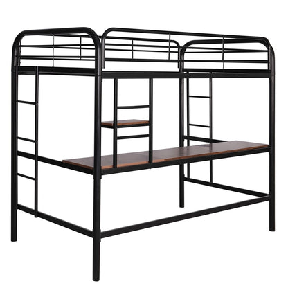 Hochbett aus Metall mit Schreibtisch und Regal