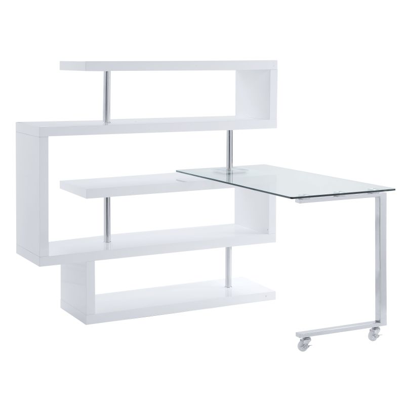 White Rotating Desk w/Shelf, Clear Glass