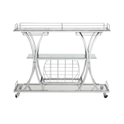 Contemporary Chrome Bar Cart with Wine Rack