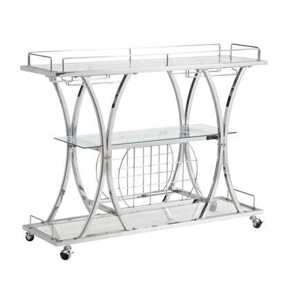 Contemporary Chrome Bar Cart with Wine Rack