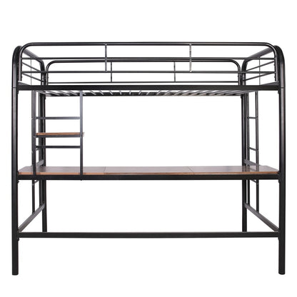 Hochbett aus Metall mit Schreibtisch und Regal