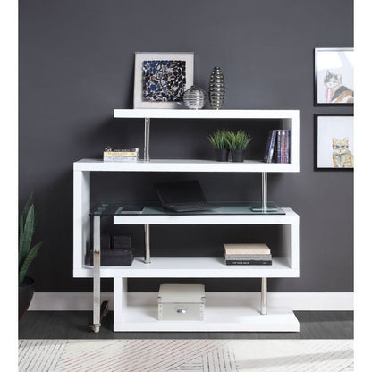 White Rotating Desk w/Shelf, Clear Glass