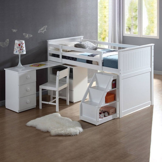 Hochbett mit Ablagen + Schreibtisch + Leiter