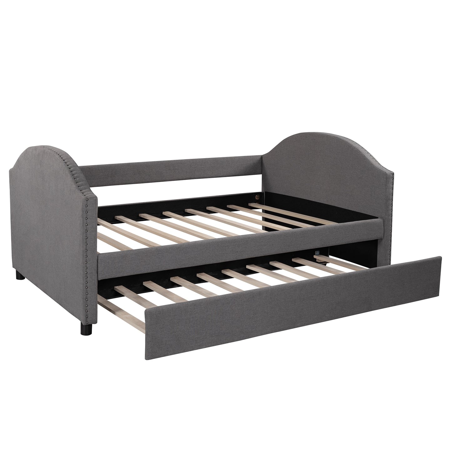 Grey Full Size Upholstered Daybed With Twin Size Trundle