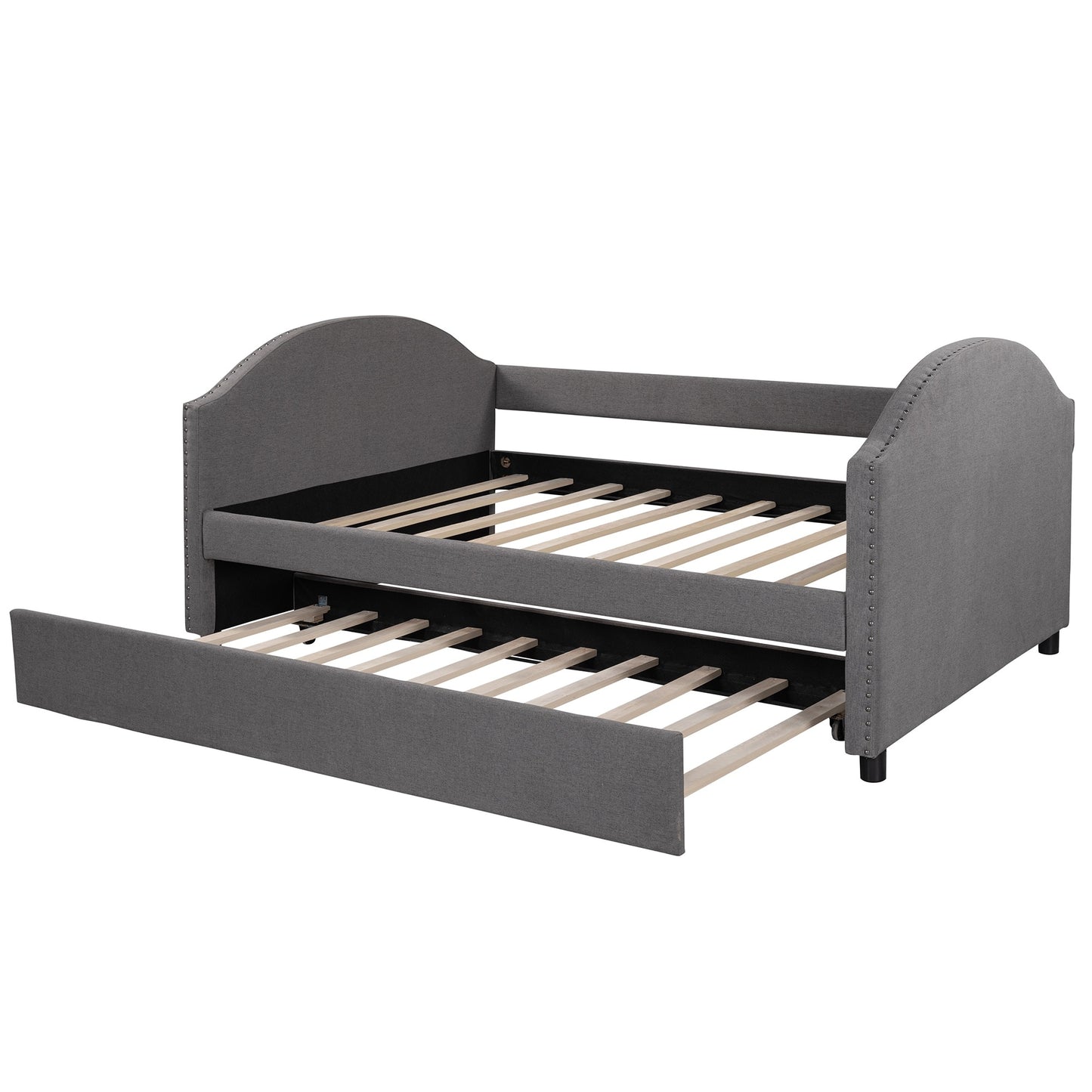 Grey Full Size Upholstered Daybed With Twin Size Trundle