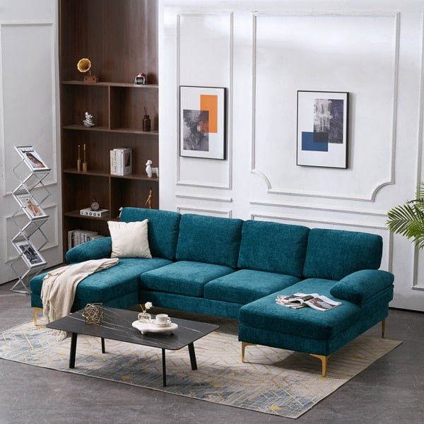 cyan green blue sectional sofa with chaise 4 seater couch
