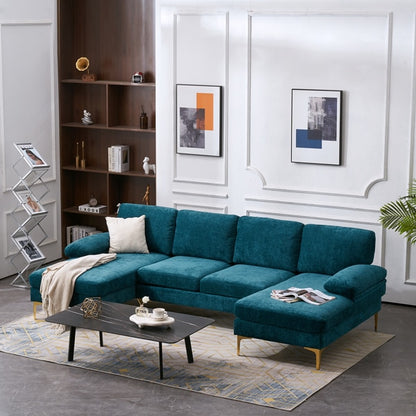 cyan green blue sectional sofa with chaise 4 seater couch