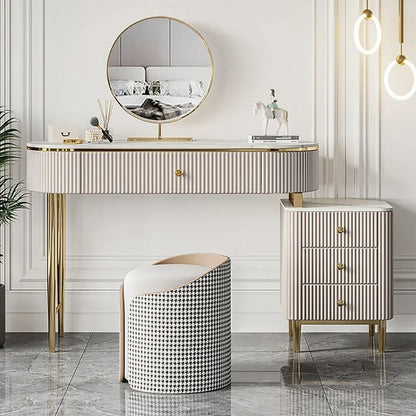 Marble Top Vanity Set with 1 Stool, 1 Cabinet and 1 Mirror