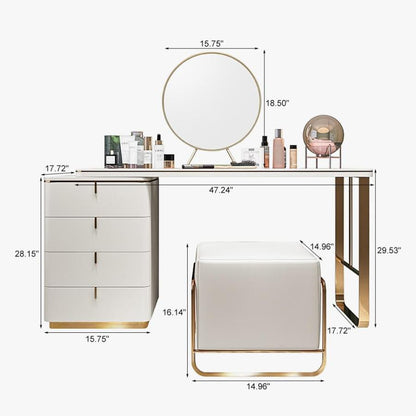Vanity with 4 Drawers, Mirror and Stool