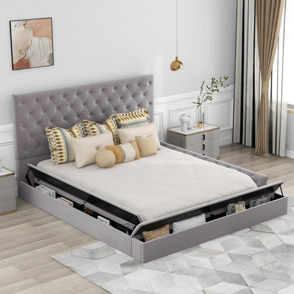 Plattformbett mit Stauraum auf beiden Seiten und Fußteil