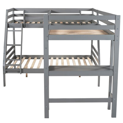L-Shaped Twin over Full Bunk Bed and Twin Size Loft Bed with Built-in Desk