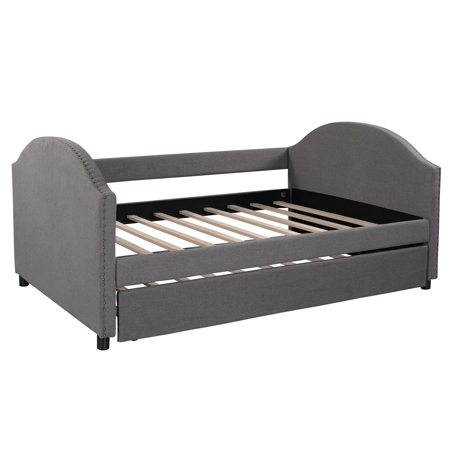 Grey Full Size Upholstered Daybed With Twin Size Trundle