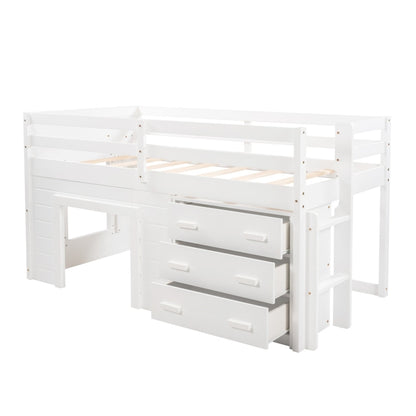 Twin-Size-Hochbett mit Schrank und Regal – Weiß