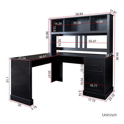 Schreibtisch mit Hutch, Antikschwarz-Finish