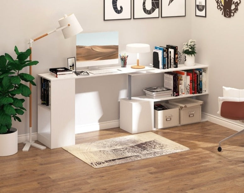 White 360° Rotating Corner Desk
