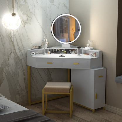 Corner Vanity Set with Lighted Mirror and stool