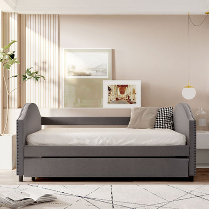 Grey Full Size Upholstered Daybed With Twin Size Trundle
