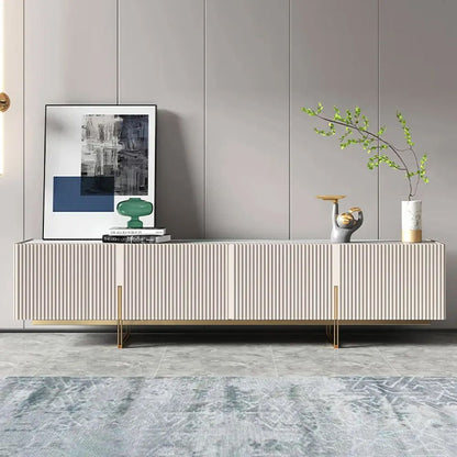 Off-White TV-Ständer aus gesintertem Stein, 4 Türen, 6 Regale