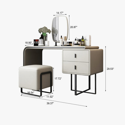Modern Vanity Table, 2 Drawers, Mirror And Stool