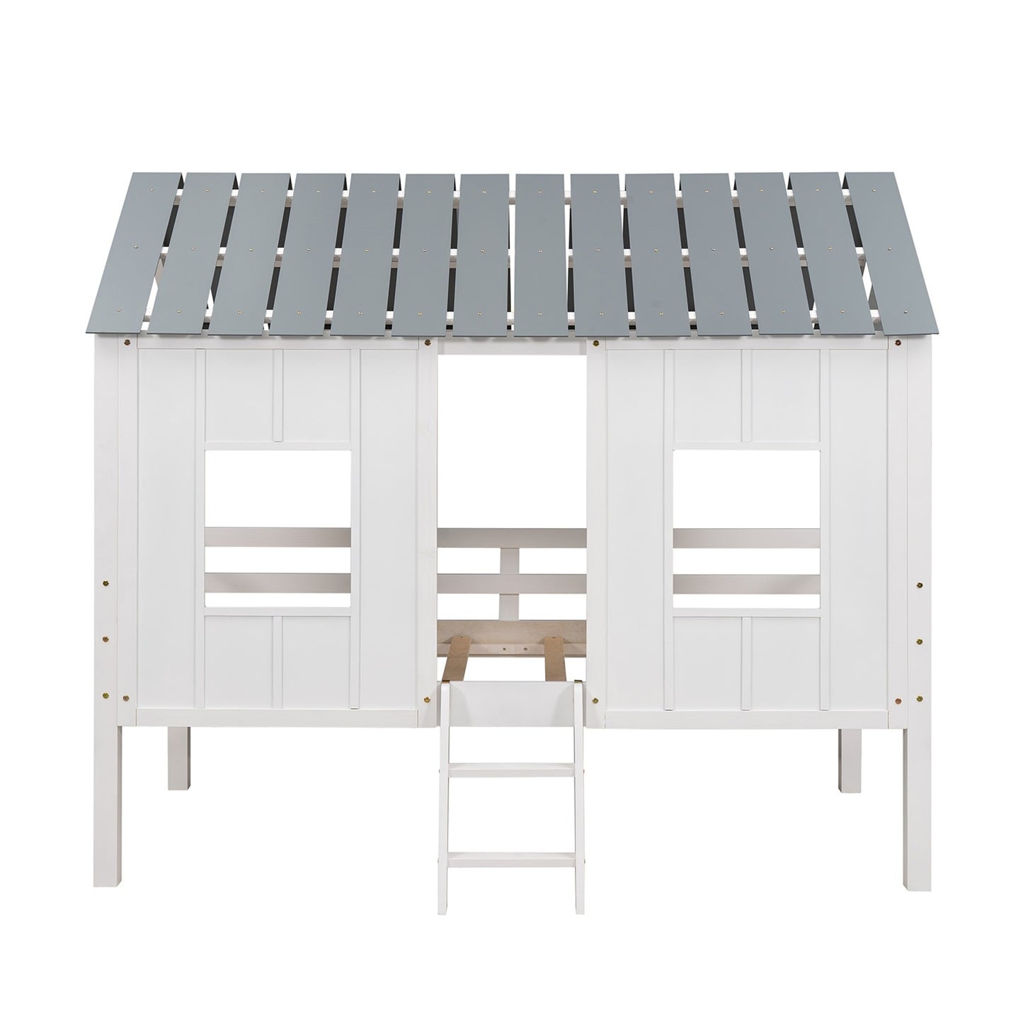 Twin-Loft-Hausbettgestell mit Dach und zwei Vorderfenstern