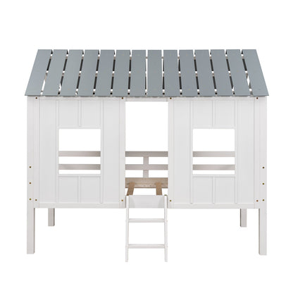 Twin-Loft-Hausbettgestell mit Dach und zwei Vorderfenstern