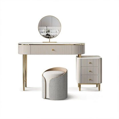 Marble Top Vanity Set with 1 Stool, 1 Cabinet and 1 Mirror