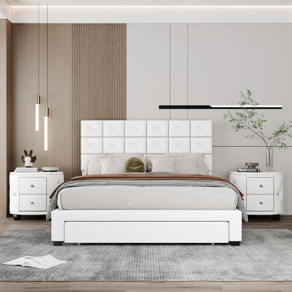 3-teiliges Schlafzimmer-Polsterset im Queen-Size-Format mit zwei kabellosen Ladegeräten, zwei bewegungsaktivierten Nachtlichtern und zwei Nachttischen