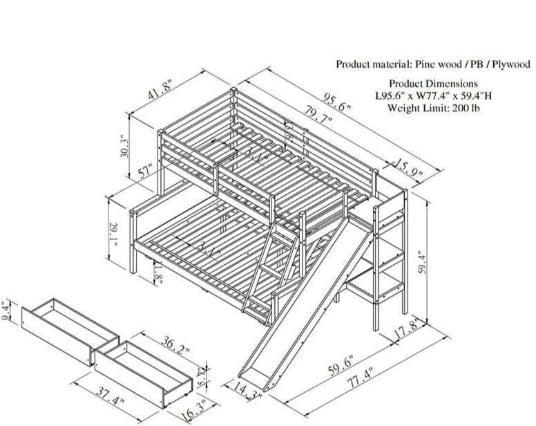 Twin Over Twin Bunk Bed with Slide