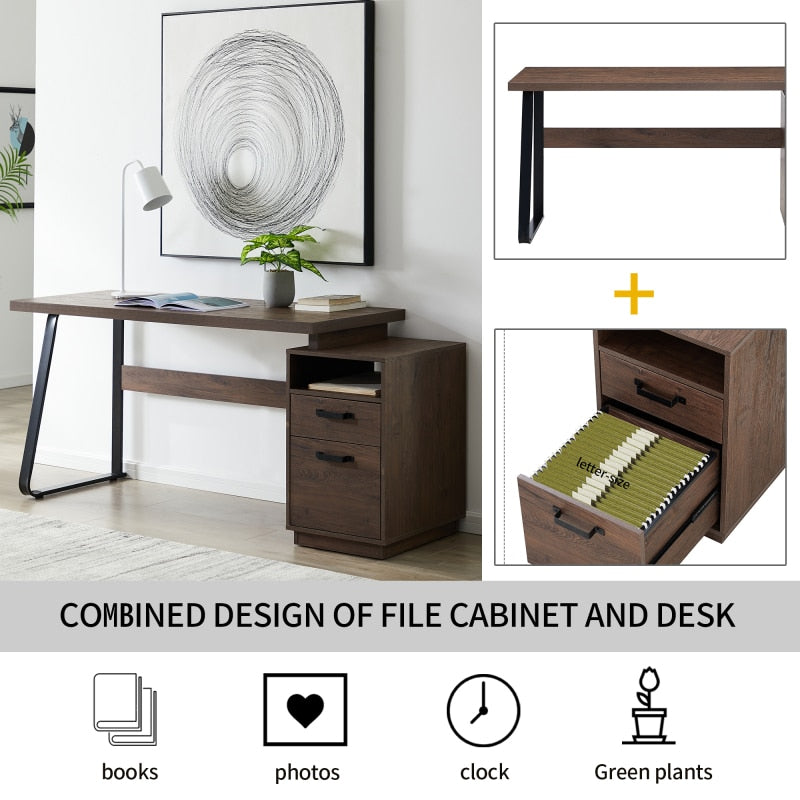 Brown Study Desk with Drawers