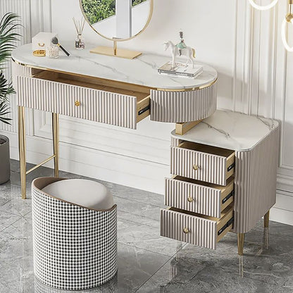 Marble Top Vanity Set with 1 Stool, 1 Cabinet and 1 Mirror