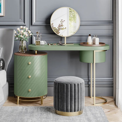 Vanity Table With LED Lighted Mirror,  Movable Tray Top, and 4 Solid Wood Drawers