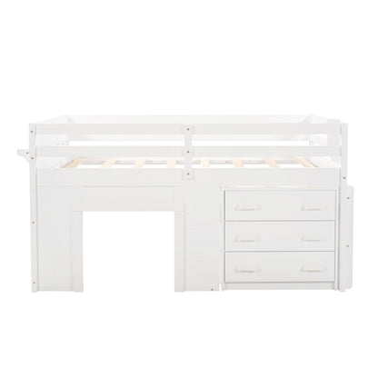 Twin-Size-Hochbett mit Schrank und Regal – Weiß