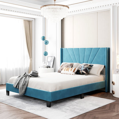 Queen-Size-Plattformbett mit Samtpolsterung