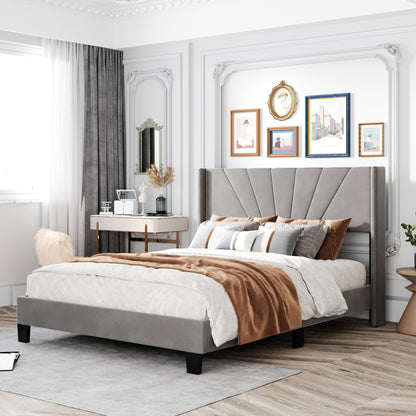 Queen-Size-Plattformbett mit Samtpolsterung